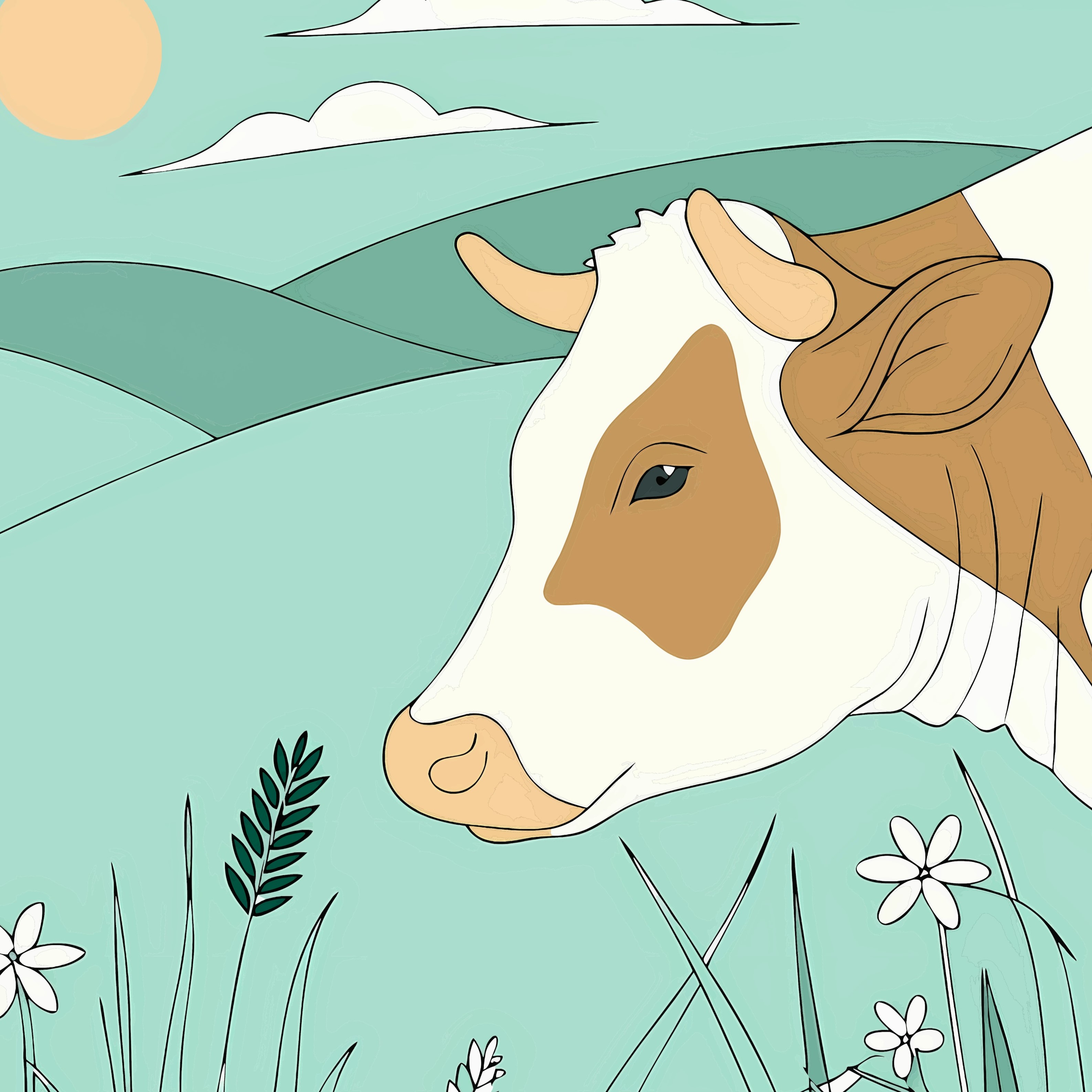A logo of a cow