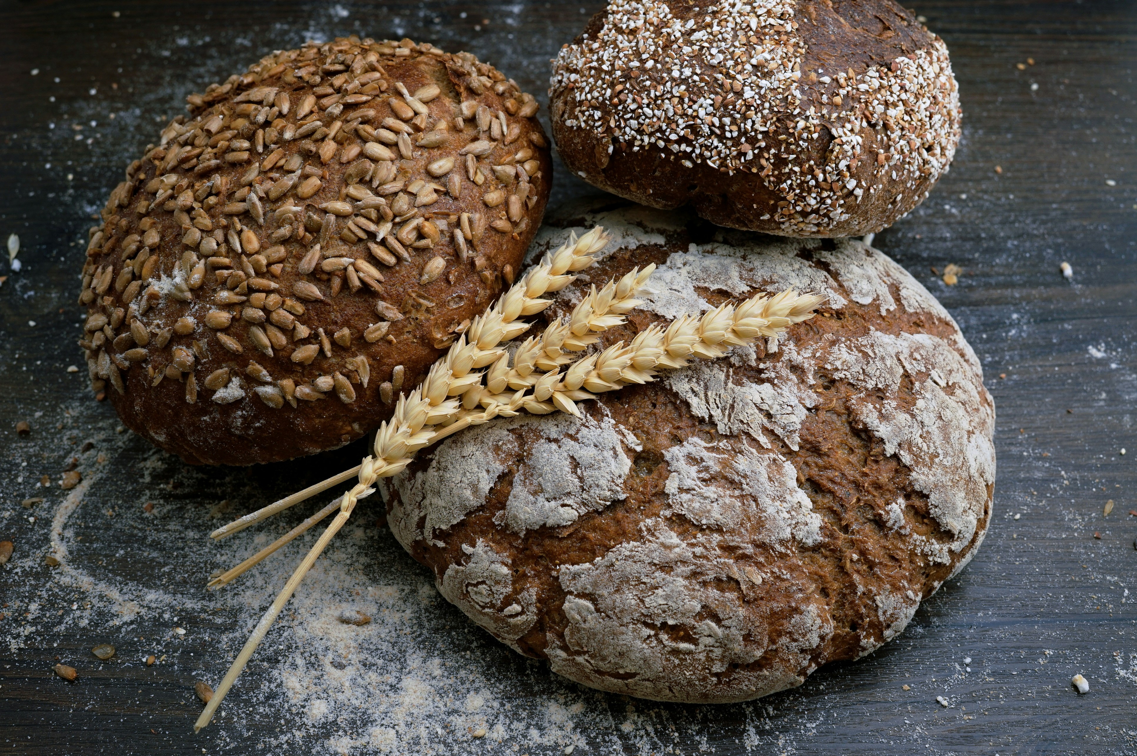 Three loafs of rustic bread